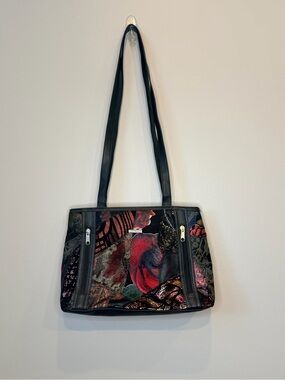 Stefano Vintage Patchwork Tapestry Shoulder Bag Vertical Zip Pockets 12.5x8.5